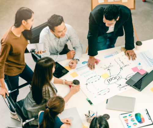 Leadership working with the team