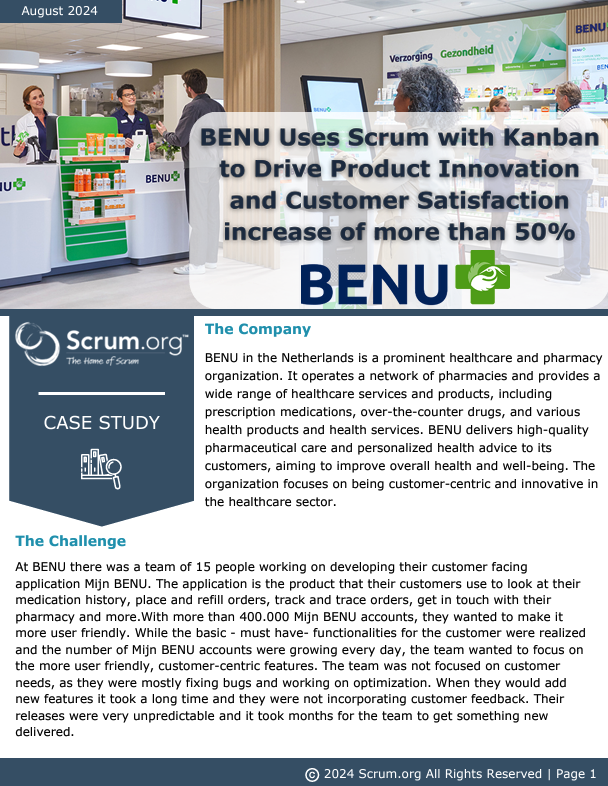BENU Uses Scrum with Kanban to Drive Product Innovation and Customer Satisfaction increase of more than 50 %